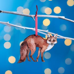 Fox Christmas Tree Decoration, Birch Plywood Ornament, Animal Lover Gift, Festive Watercolour Art, Traditional Christmas Keepsake