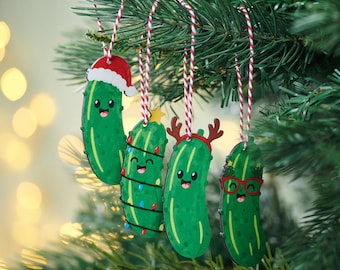 Set Of Four Festive Pickle Christmas Tree Decorations
