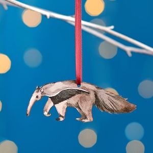 Anteater Christmas Tree Decoration, Birch Plywood Ornament, Animal Lover Gift, Festive Watercolour Art, Traditional Christmas Keepsake