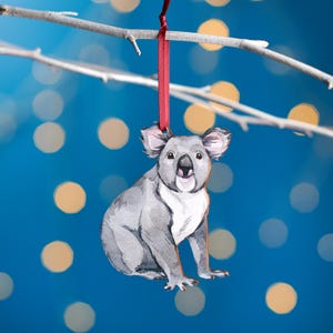 Koala Christmas Tree Decoration, Birch Plywood Ornament, Animal Lover Gift, Festive Watercolour Art, Traditional Christmas Keepsake