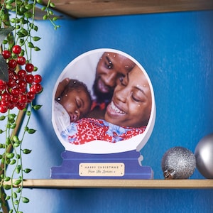 Tarjetas fotográficas personalizadas con forma de bola de nieve navideña, tarjetas de felicitación navideñas personalizadas, tarjetas de felicitación familiar personalizadas