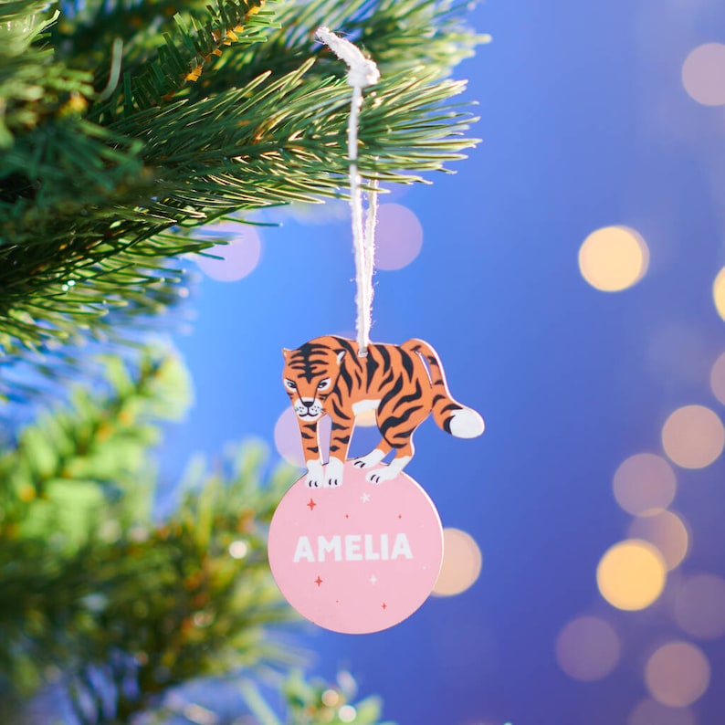 Personalised Children's Tiger Christmas Decoration image 3