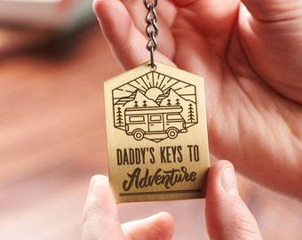 Personalised Solid Brass 'Adventure Campervan' Keyring - Custom Road Trip Keepsake Gift for Wanderlust Enthusiasts