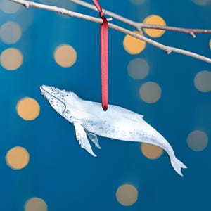 Humpback Whale Christmas Tree Decoration, Birch Plywood Ornament, Animal Lover Gift, Festive Watercolour Art, Traditional Christmas Keepsake