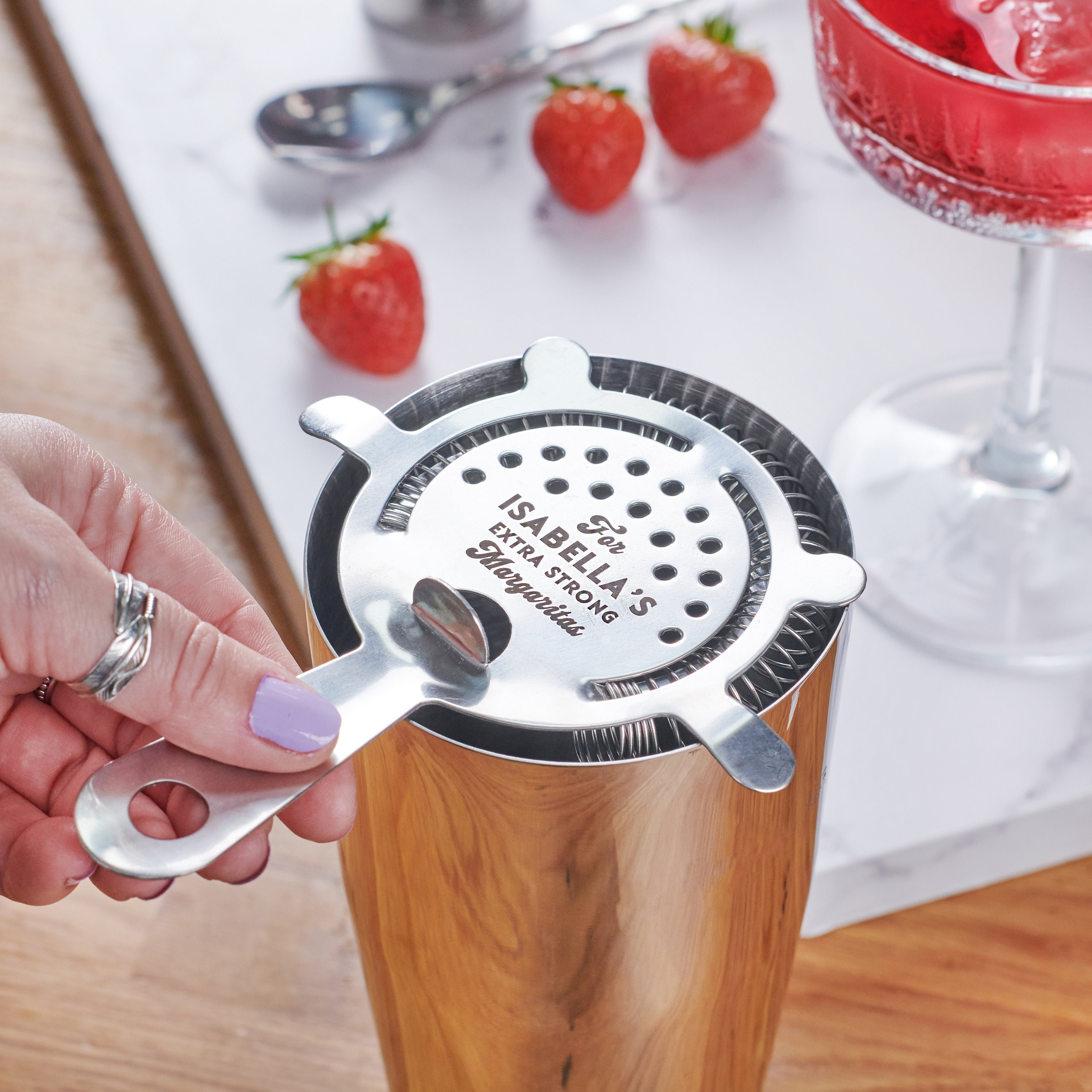 Personalised Metal Cocktail Strainer, Custom Cocktail Strainer, Personalised Metal Bar Strainer, Engraved Mixology Tool