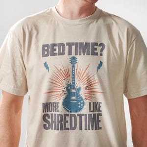 Bedtime? More Like Shredtime Men&#39;s Guitar T-Shirt, Funny Musician Tee, Gift for Guitarist, Rock Band Apparel, Music Lover Shirt