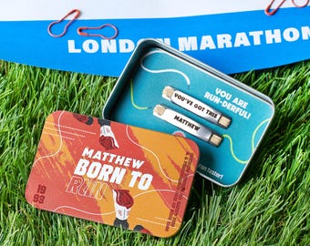 Set regalo personalizzato per la corsa in scatola di latta.
