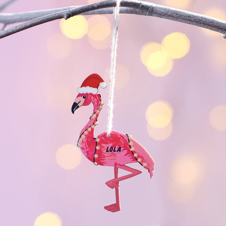 Personalised Christmas Flamingo Tree Decoration image 1