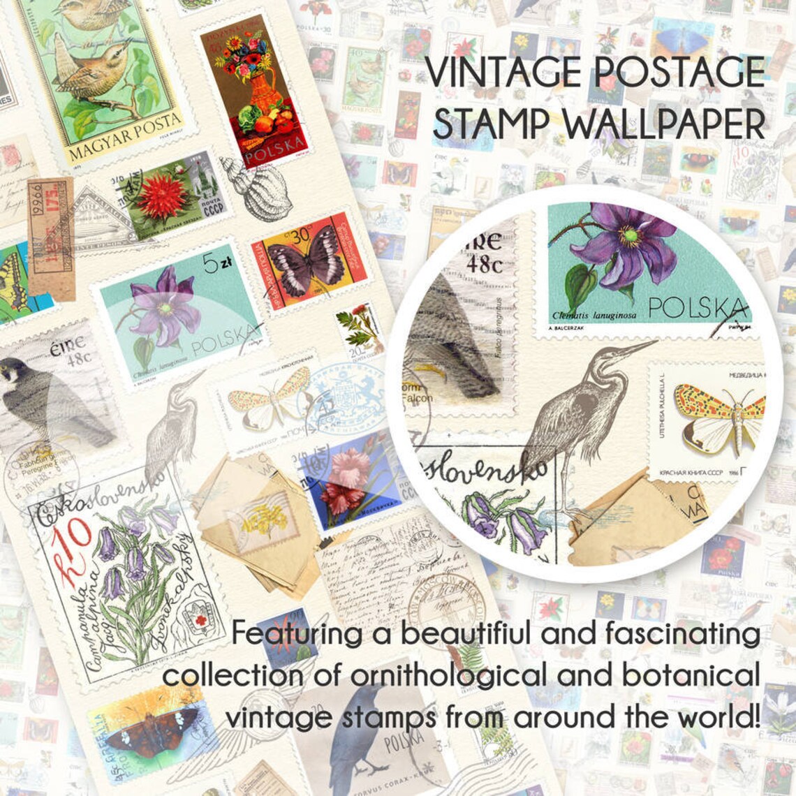Vintage Postage Stamp Wallpaper | Etsy
