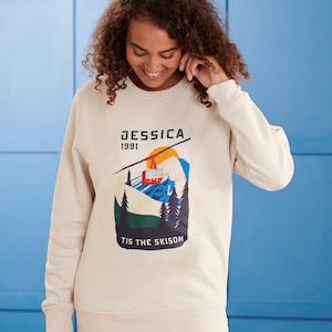 Personalised Unisex Alpine Ski Christmas Jumper, Custom Festive Ski Sweater, Cosy Winter Ski-Themed Gift, Snuggly Xmas Jumper
