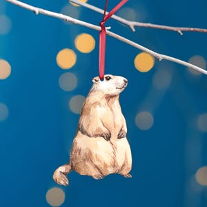 Marmot Christmas Tree Decoration, Birch Plywood Ornament, Animal Lover Gift, Festive Watercolour Art, Traditional Christmas Keepsake