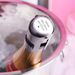 Personalised &quot;More Bubbles&quot; Luxe Name Champagne Stopper, Custom Gift for Her, Elegant Champagne Lover Keepsake, Stainless Steel Stopper