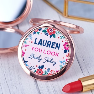 Personalised 'You Look Lovely' Rose Gold Pocket Mirror
