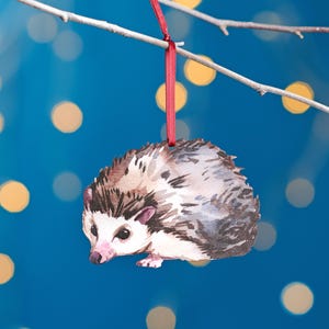 Hedgehog Christmas Tree Decoration, Birch Plywood Ornament, Animal Lover Gift, Festive Watercolour Art, Traditional Christmas Keepsake