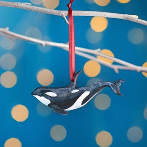 Killer Whale Christmas Tree Decoration, Birch Plywood Ornament, Animal Lover Gift, Festive Watercolour Art, Traditional Christmas Keepsake