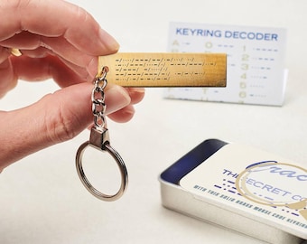 Personalised Morse Code Brass Keyring And Decoder In A Tin