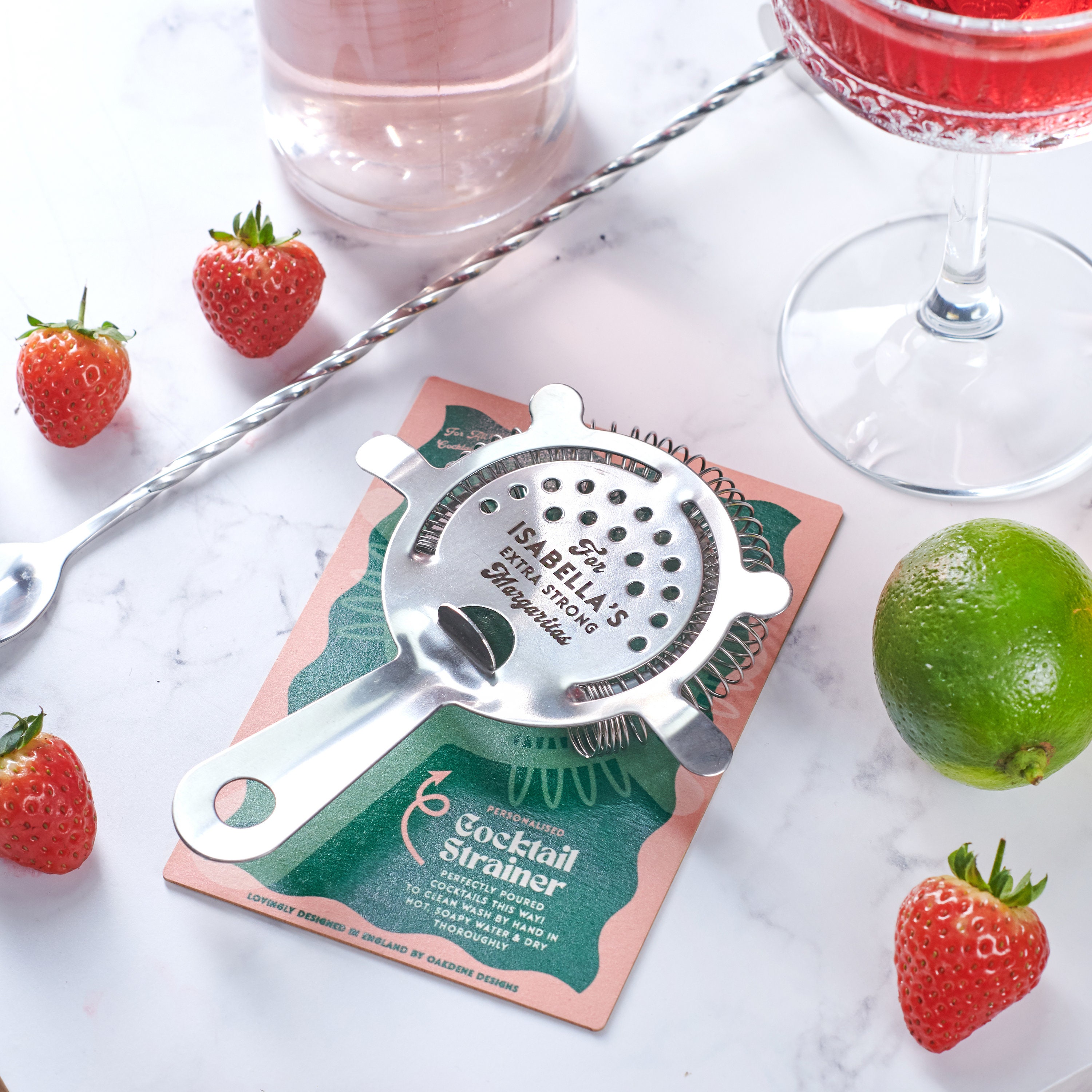 Personalised Metal Cocktail Strainer, Custom Cocktail Strainer, Personalised Metal Bar Strainer, Engraved Mixology Tool