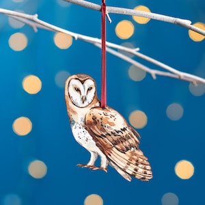 Barn Owl Christmas Tree Decoration, Birch Plywood Ornament, Animal Lover Gift, Festive Watercolour Art, Traditional Christmas Keepsake