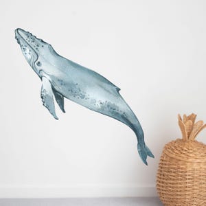 Humpback Whale Wall Decal for Ocean Nursery or Kids Room – Sea Life Fabric Wall Sticker – Whale Bedroom Decor for Baby or Playroom