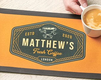 Alfombrilla de cocina con etiqueta personalizada para café