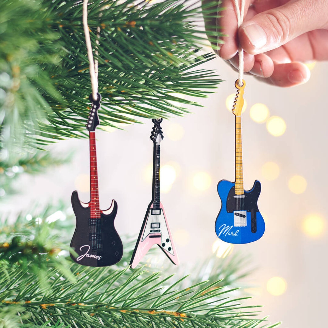 Ornement Guitare En Bois Pour Sapin De Noël - Décoration Festive Musique Rock And Roll