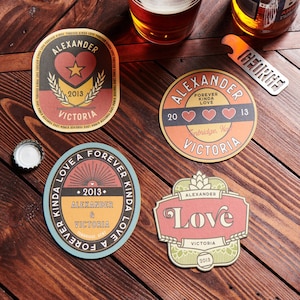 Set Of Four Personalised Couples Retro Style Beer Mats