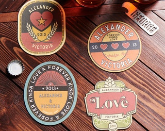 Set Of Four Personalised Couples Retro Style Beer Mats