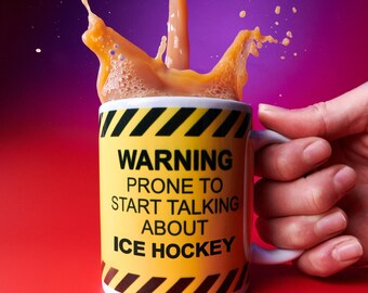 Personalised Ice Hockey Mug | 'Warning Prone To Start Talking About Ice Hockey' | Dad Gifts, Gift for Husband, Ice Hockey Gift