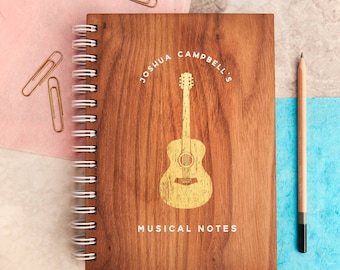 Personalised 'Musical Notes' Gold Walnut Notebook