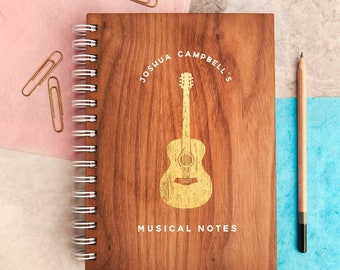 Personalised 'Musical Notes' Gold Walnut Notebook