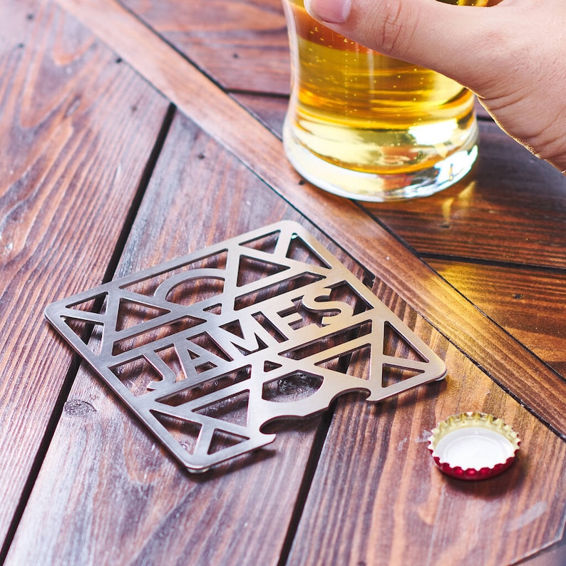 Personalised Stainless Steel Coaster Bottle Opener image 1