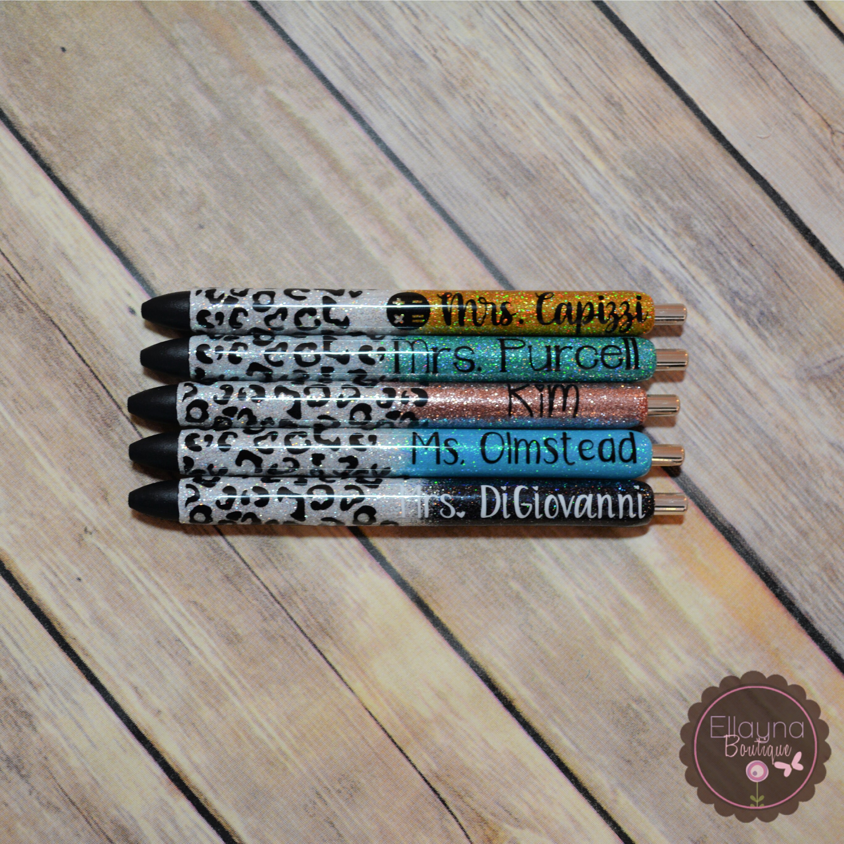 leopard print personalized glitter pen name pen epoxy pen