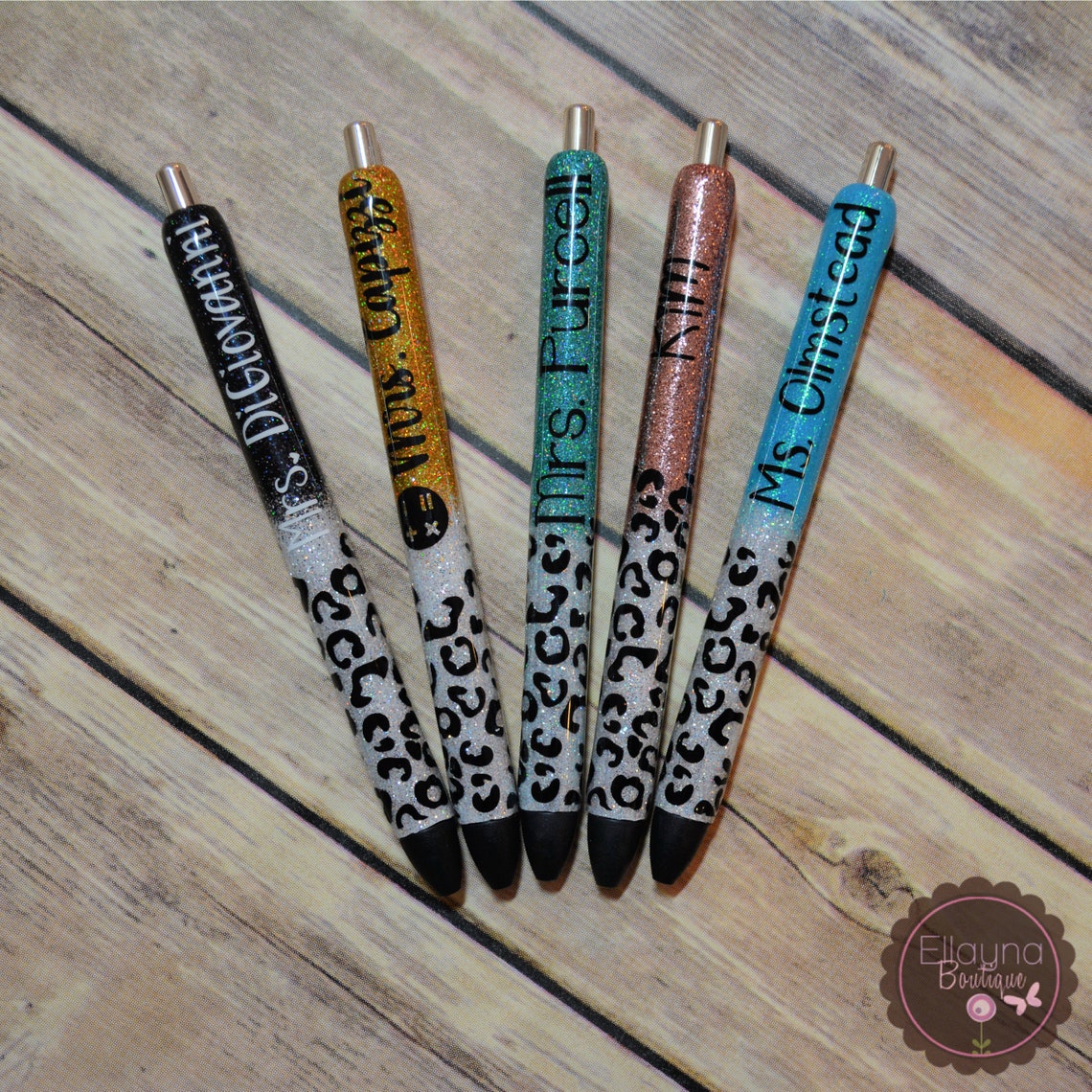 leopard print personalized glitter pen name pen epoxy pen