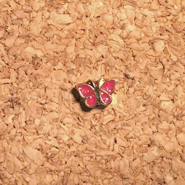 Store Closing Sale - Butterfly Dark Pink with Glitter, Gold Metal Floating Charm for Glass Lockets 438