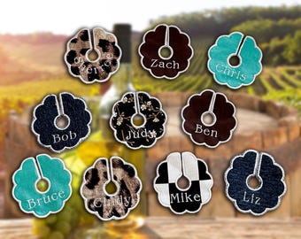 Personalized Embroidered Wine Glass Charms | Custom Name Drink Markers (Bachelorette Gift)