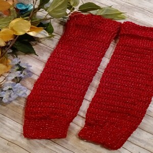 Leg Warmers, Women&#39;s Leg Warmers, Teen Leg Warmers,  Crochet Leg Warmers, Hand Made Leg Warmers, Sparkle Red Leg Warmers