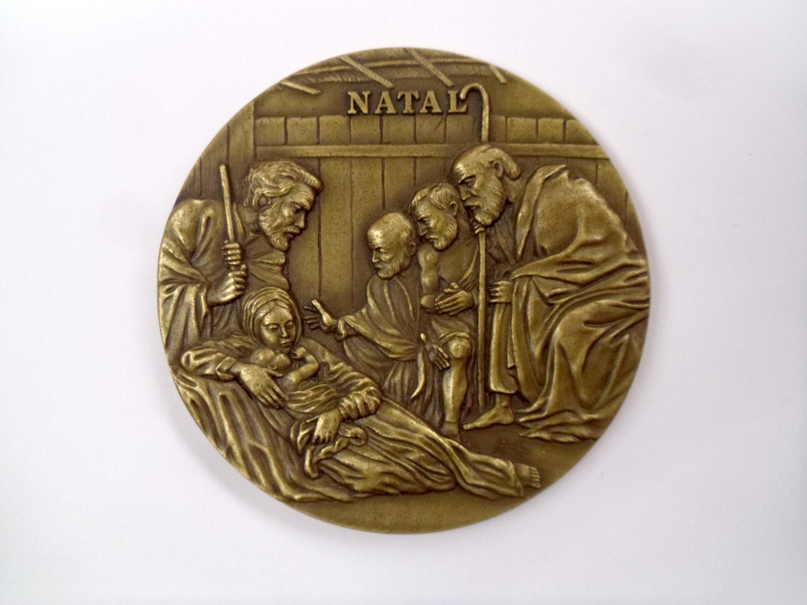 Médaillon de La Nativité Noël en Bronze. Médaille Du Portugal Natal