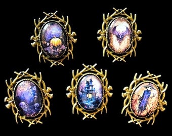 Glass Gothic Cabochon Set In A Bronze Pin/Brooch- Handmade