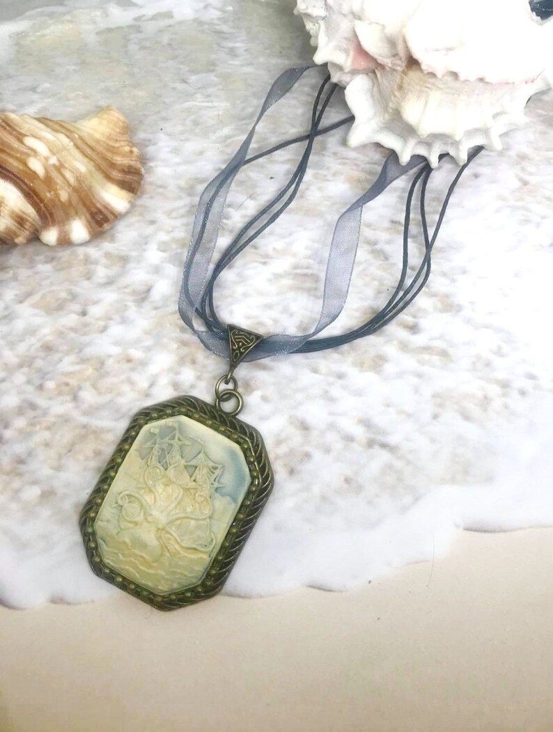 Octopus Necklace Kracken and Ship Cameo Necklace