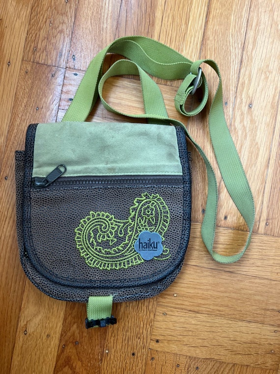 Haiku Crossbody Green and Brown Vegan Leather Bag… - image 1