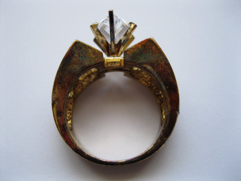 Cubic Zirconia Large Gold Plated Sterling Silver Ring Size 6