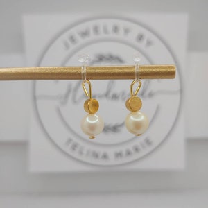 Gold and Pearl Hypoallergenic (Plastic) Clip On Earrings