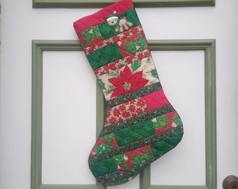 Oversized Patchwork Quilt Christmas Stocking - Door Decor - Jumbo Statement Christmas Ornament Stocking - Holiday Housewarming Gift