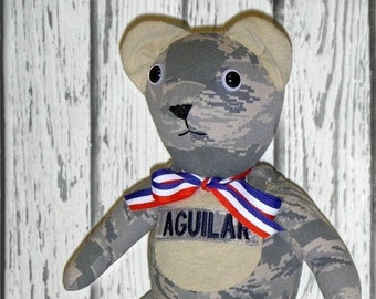 Made to Order Military Bear - Army Navy Marines Memory Bear - Military Keepsake Bear - Heirloom Toy - Custom Bear - Recycled Upcycled Fabric