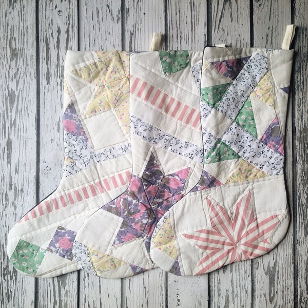 Vintage Patchwork Quilt Christmas Stocking - Star Quilt - Monogrammed Custom Stocking - Holiday Gift - New Baby Gift - Wedding Gift