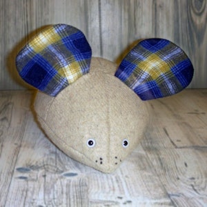 Handmade Upcycled Mouse Recycled Fabric Mouse Wool and Flannel Mousie Eco Friendly Toy Rustic Nursery Decor Mouse Pillow image 4