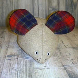 Handmade Upcycled Mouse Recycled Fabric Mouse Wool and Flannel Mousie Eco Friendly Toy Rustic Nursery Decor Mouse Pillow image 5
