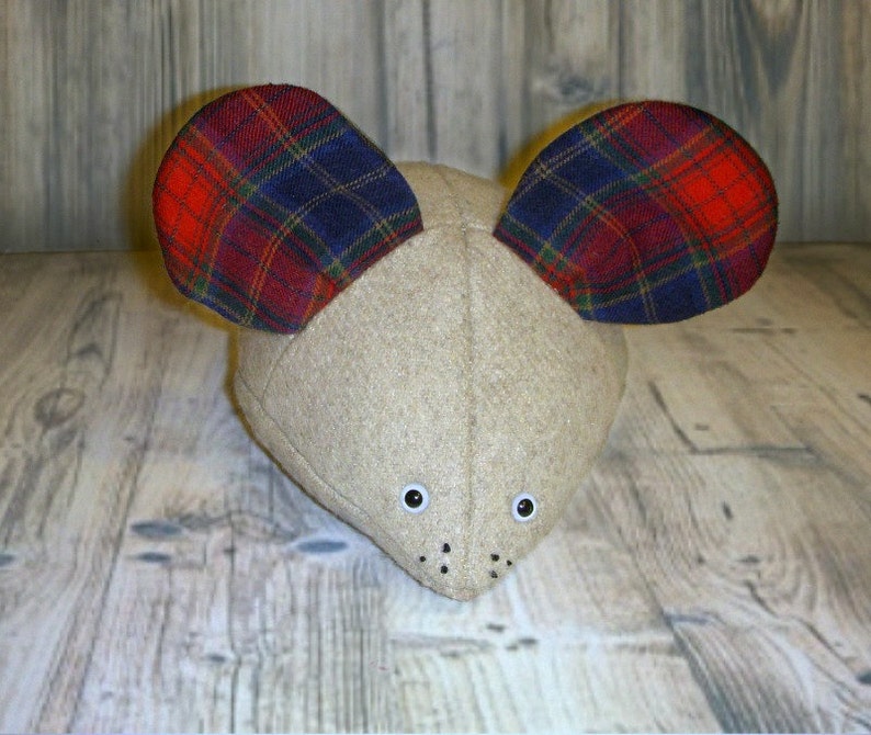 Handmade Upcycled Mouse Recycled Fabric Mouse Wool and Flannel Mousie Eco Friendly Toy Rustic Nursery Decor Mouse Pillow image 5