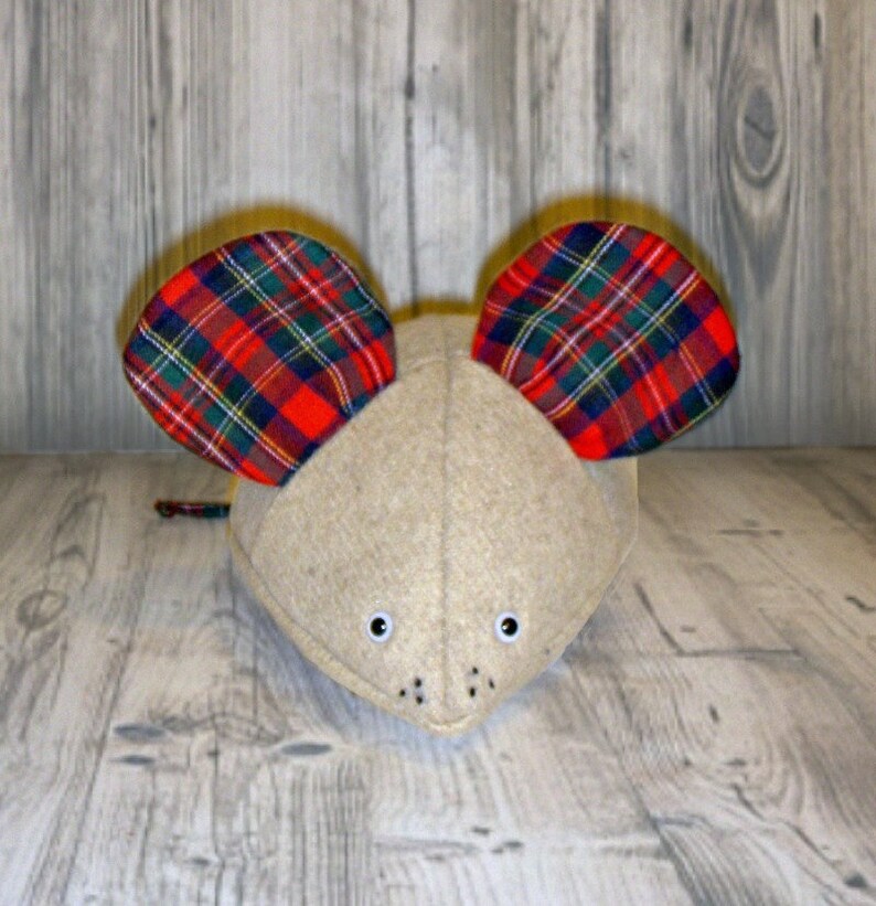 Handmade Upcycled Mouse Recycled Fabric Mouse Wool and Flannel Mousie Eco Friendly Toy Rustic Nursery Decor Mouse Pillow image 3