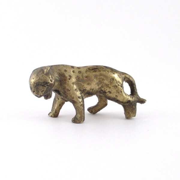 Estatuilla de bronce JAGUAR o leopardo, antiguo y único, selva africana o Amazon Animal, Vintage y miniatura